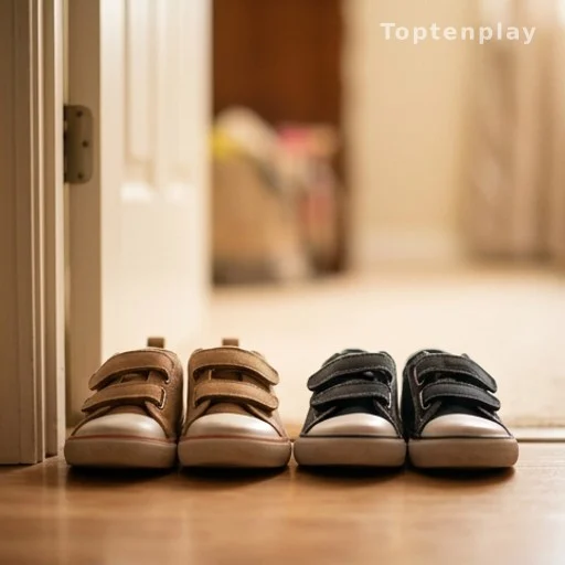 Chaussures d'enfants près d'une entrée, symbole de la paternité