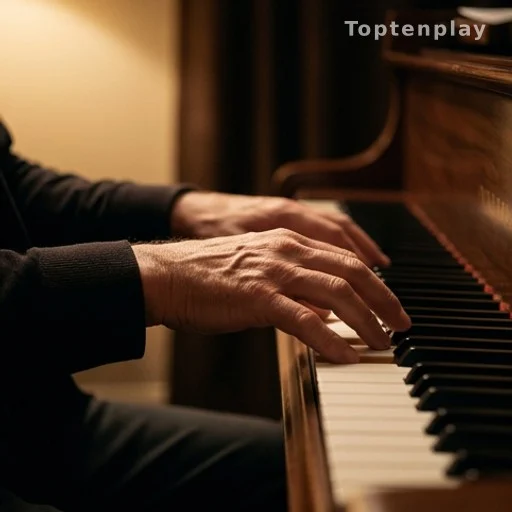 Mains d'un homme posées sur un piano, évoquant le rapport au temps et à la création