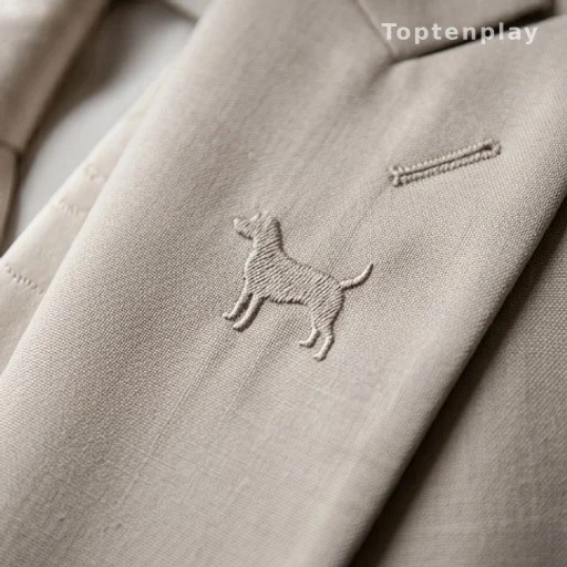 Broderie représentant un petit chien sur un tissu de robe officielle