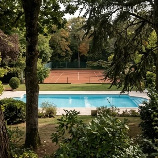 Piscine et terrain de tennis d’une propriété