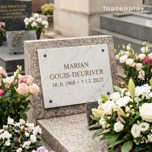 Tombe fleurie au cimetière Montparnasse avec plaque funéraire gravée
