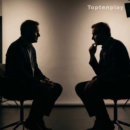 Deux silhouettes face à face sur un plateau de télévision, lumière de studio