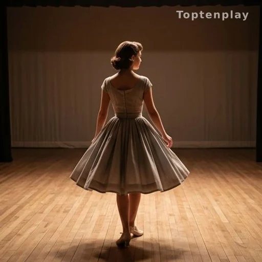 Jeune danseuse répétant sur scène dans un théâtre des années 1950