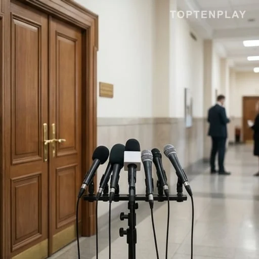Micros devant une salle liée à la justice