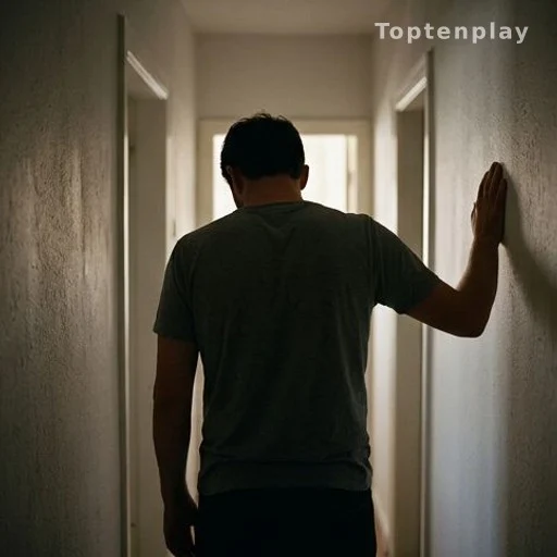 Homme de dos dans un couloir, posture exprimant la confusion et la surprise