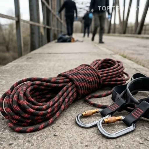 Corde de sécurité enroulée sur un pont