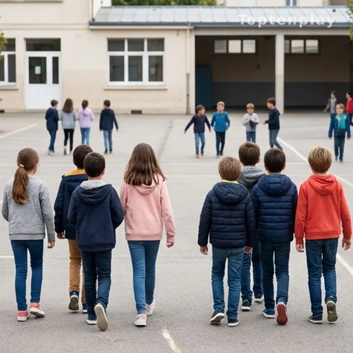 Cour d'école avec des enfants de dos, illustration du harcèlement scolaire lié à la rumeur