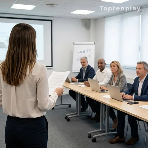 Formatrice animant une masterclass devant des adultes en formation professionnelle