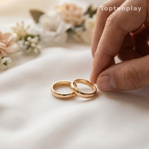 Alliances en or posées sur tissu blanc, bijoux de mariage signés Messika