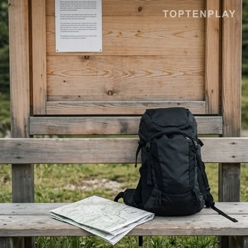 Sac de randonnée près d’un panneau de secours