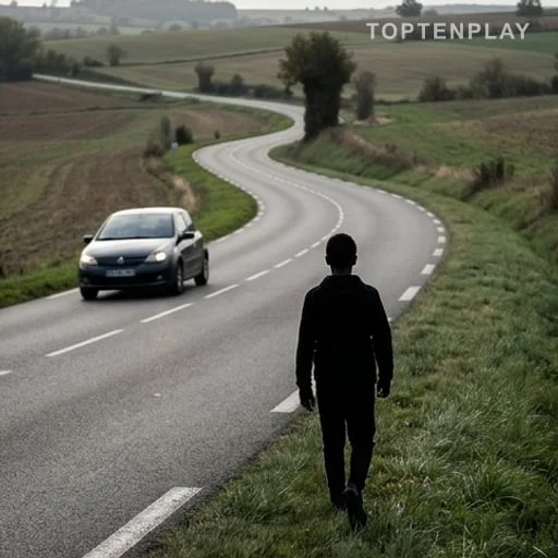 Silhouette sur une route liée au signalement
