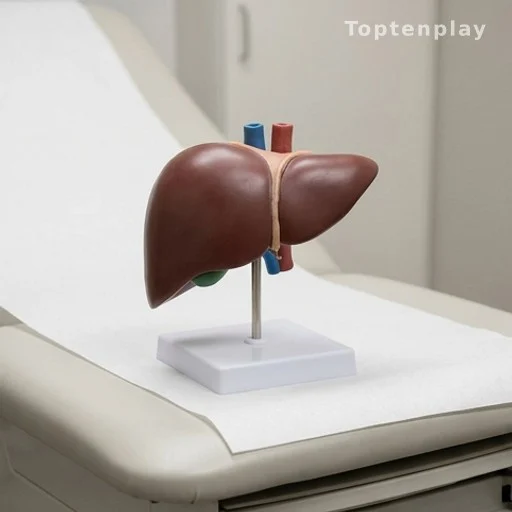 Modèle anatomique du foie sur une table d'examen médical