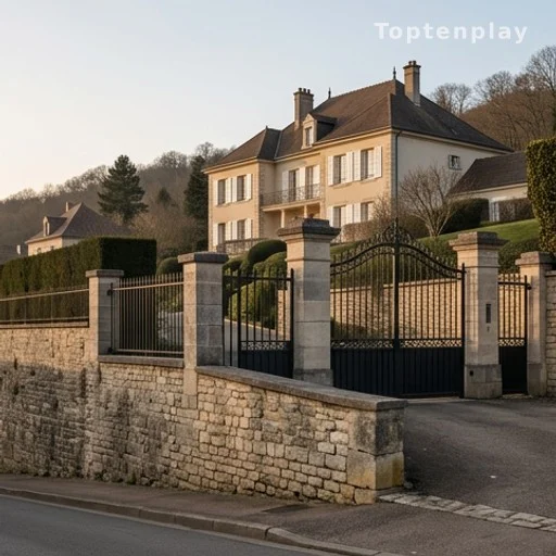 Propriété bourgeoise avec grilles en fer forgé évoquant la demeure de Montretout à Saint-Cloud