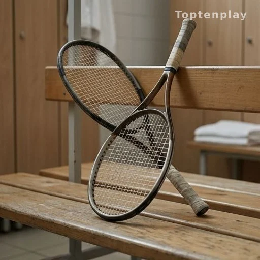 Raquette de tennis posée sur un banc de vestiaire, évoquant la retraite sportive de Marion Bartoli