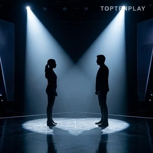 Deux silhouettes d’artistes sur un plateau télévisé