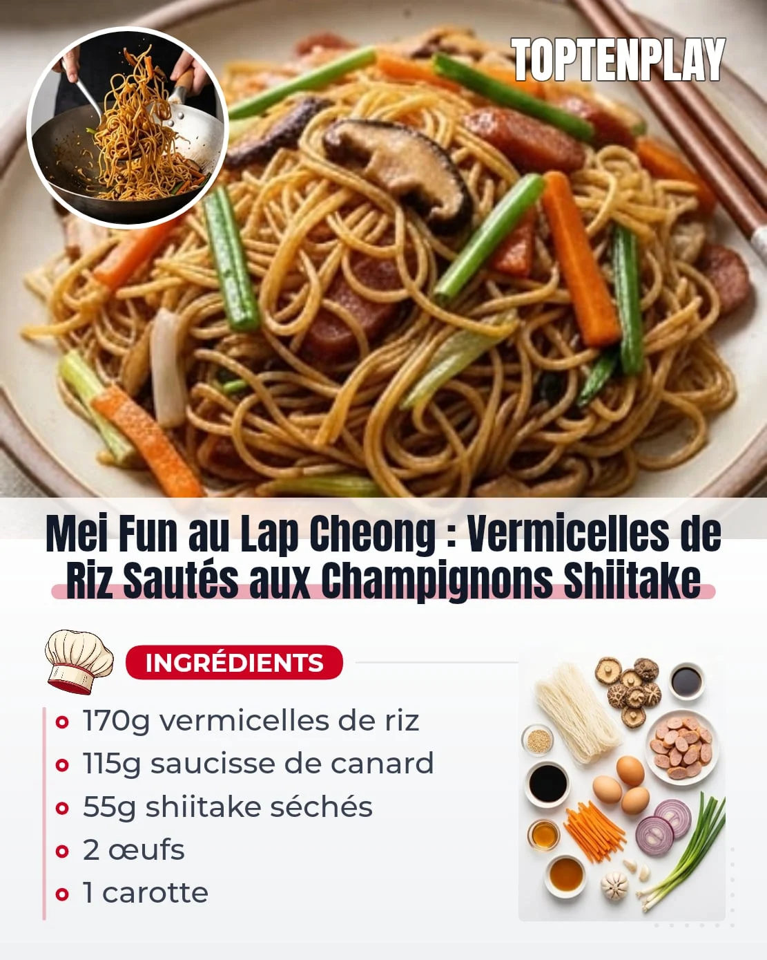 Mei Fun au Lap Cheong : Vermicelles de Riz Sautés aux Champignons Shiitake