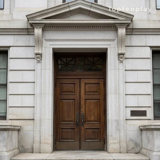 Façade d'un palais de justice, procédure de mise en examen