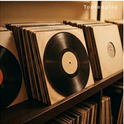 Disques vinyles anciens dans un studio, évoquant la production musicale des années 80