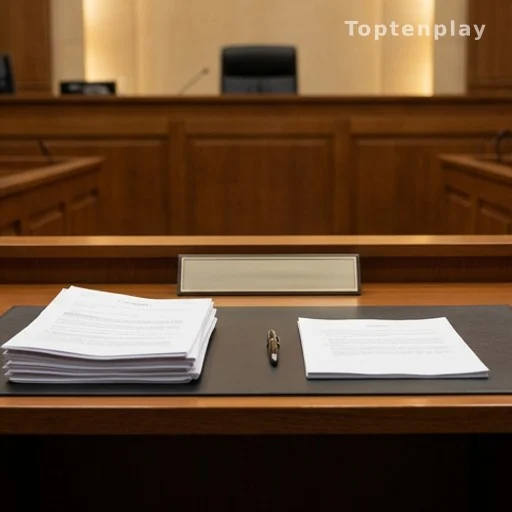 Bureau de juge d'instruction avec documents judiciaires, mise en examen et contrôle judiciaire