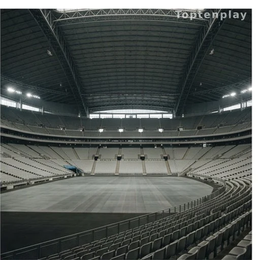 Intérieur d'un stade climatisé moderne aux sièges vides, symbole des infrastructures du Qatar