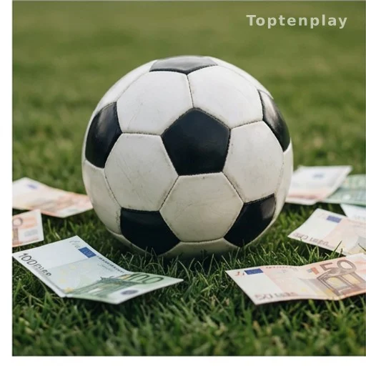 Ballon de football posé sur de l'herbe à côté de billets, illustrant l'argent dans le football