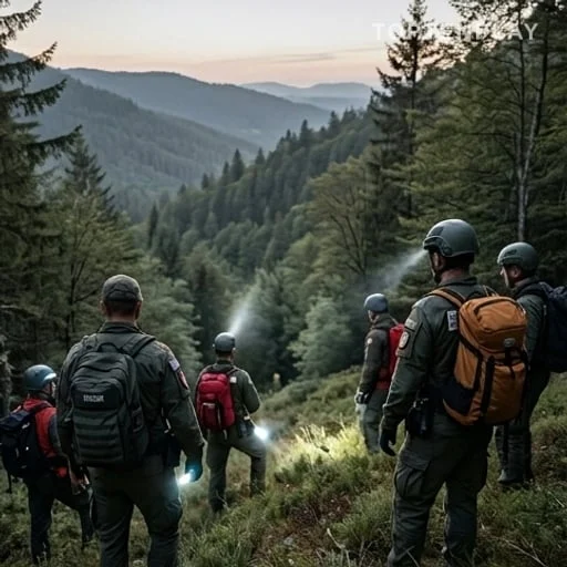 Secours en recherche sur une pente boisée