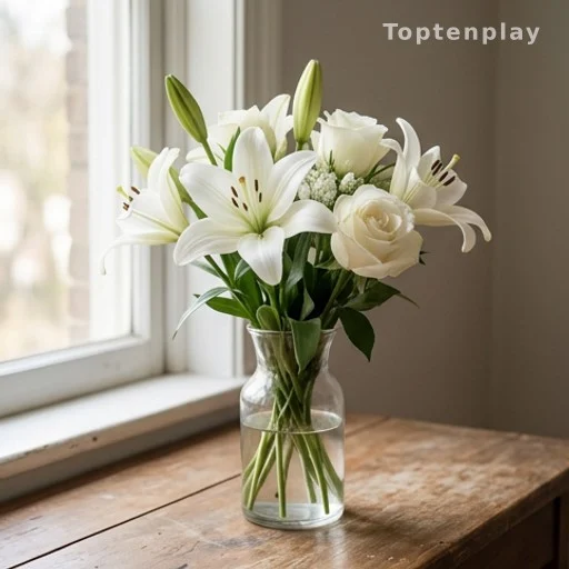 Bouquet de fleurs blanches en hommage à Bernadette Chirac décédée