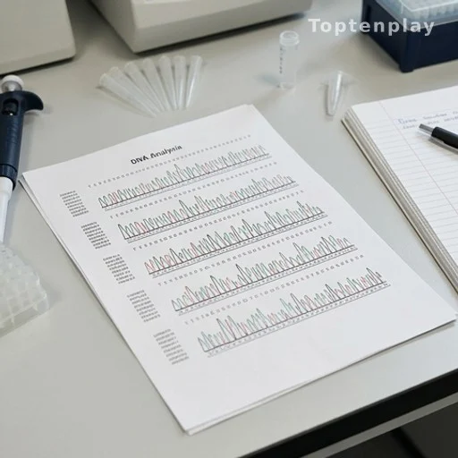 Résultats d'analyse ADN sur un bureau de laboratoire dans le cadre d'une identification judiciaire