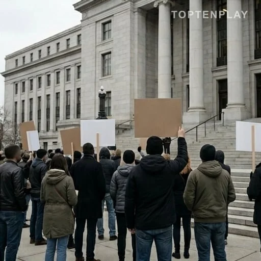 Rassemblement anonyme devant un tribunal pour protection des mineurs