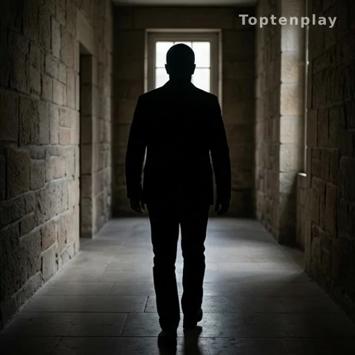 Silhouette anonyme dans un couloir de palais de justice, affaire criminelle