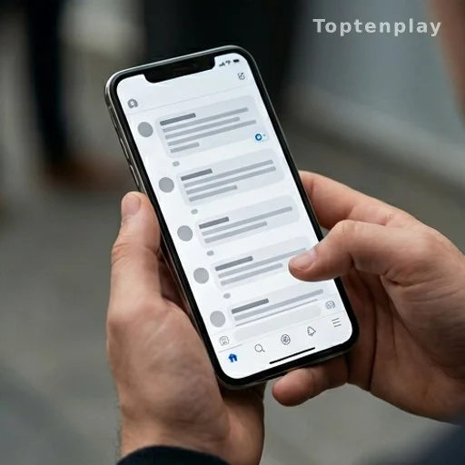 Mains tenant un smartphone avec fil de commentaires sur les réseaux sociaux