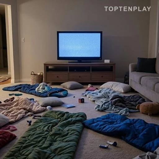 Salon après une soirée pyjama d’enfants