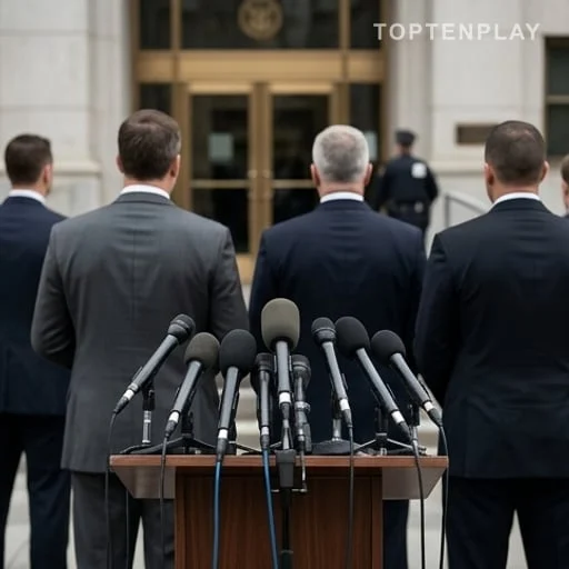 Micros devant un palais de justice