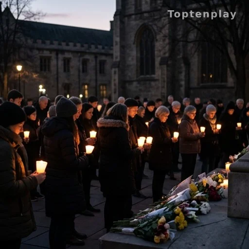 Rassemblement en hommage à une enfant victime, bougies et fleurs dans une place publique