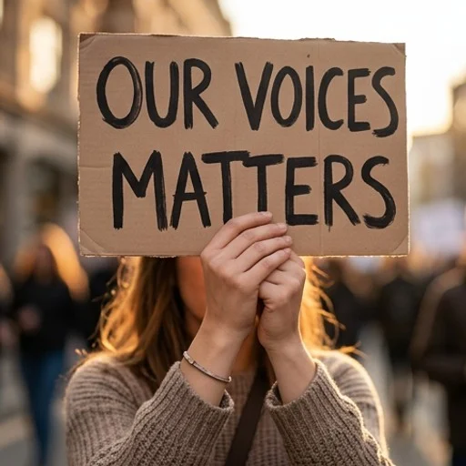 Mains tenant une pancarte lors d'un rassemblement contre les violences faites aux enfants