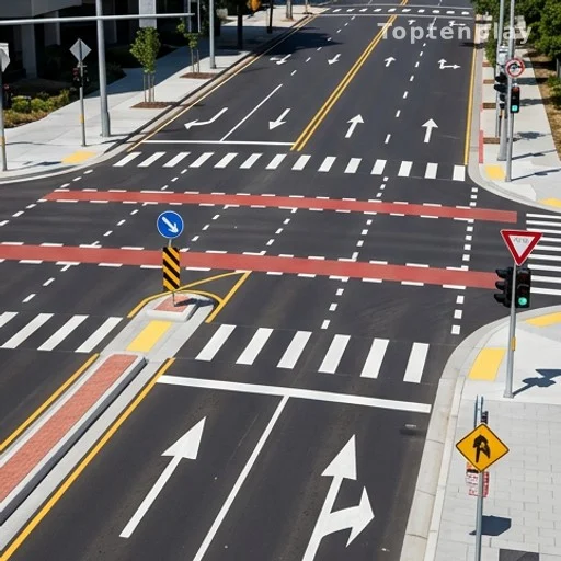 Carrefour urbain avec nouveaux aménagements de sécurité routière après accident