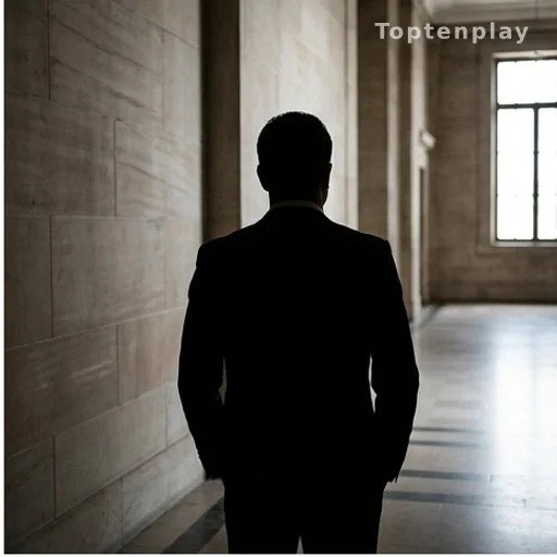 Silhouette d'un homme de dos dans un couloir de palais de justice