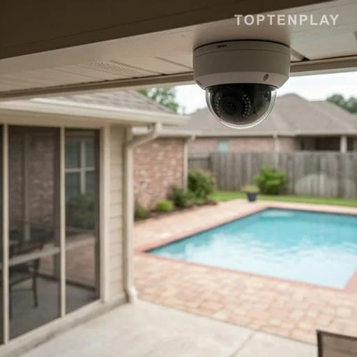 Caméra de surveillance face à une piscine