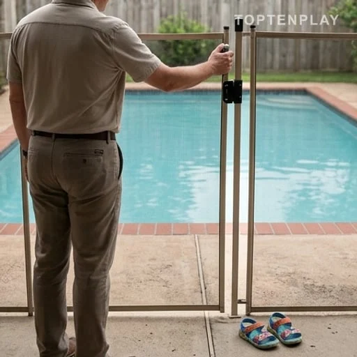 Barrière de sécurité près d’une piscine familiale