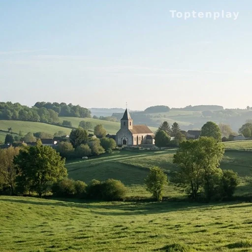 Paysage rural de la Corrèze avec village et église, terre d'élection de Bernadette Chirac