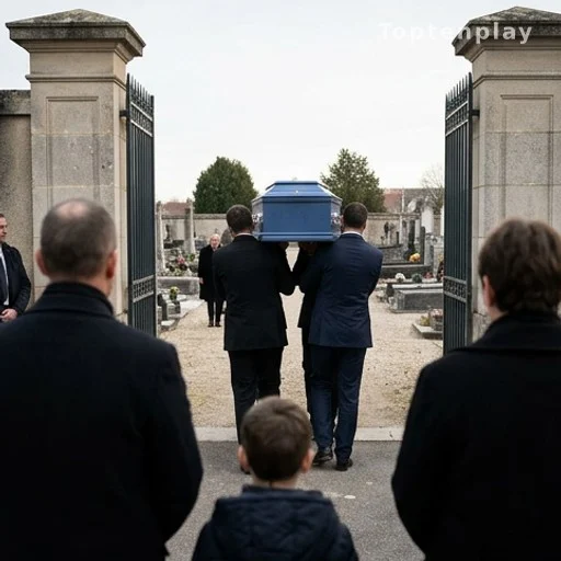 Cercueil bleu de Lyhanna arrivant au cimetière de Fleurance entouré de proches