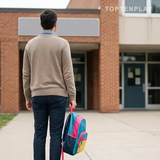 Parent anonyme tenant un cartable d’enfant