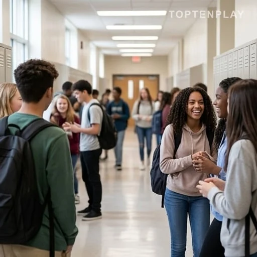 Pause sans portable dans un couloir de lycée