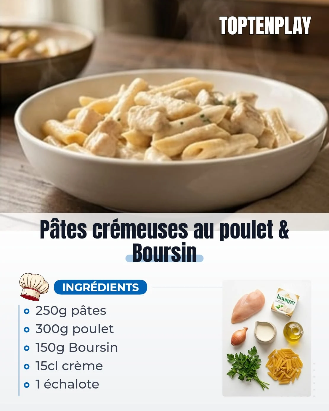 Pâtes crémeuses au poulet & Boursin