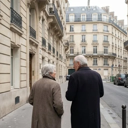 Riverains anonymes devant immeubles résidentiels de Neuilly