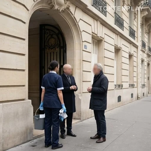 Discussion anonyme devant un immeuble résidentiel