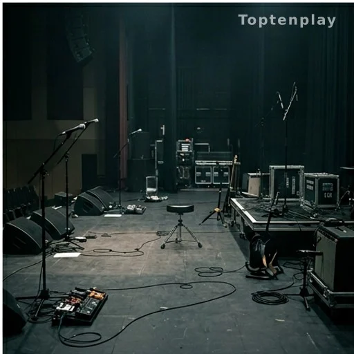 Coulisses d'une scène de concert vide après un spectacle annulé