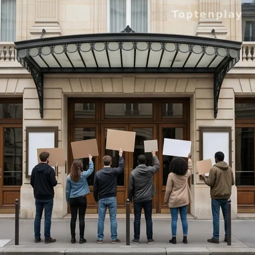 Rassemblement de protestation devant un théâtre parisien lors de l'affaire Patrick Bruel