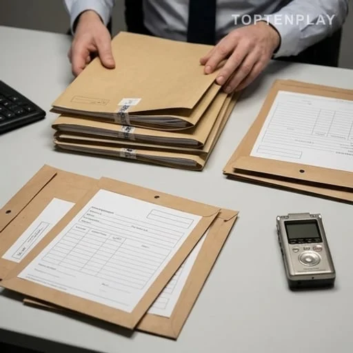 Dossiers d’enquête sur une table de justice