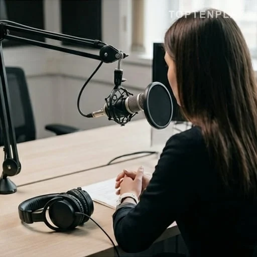 Animatrice anonyme au micro évoquant la justice